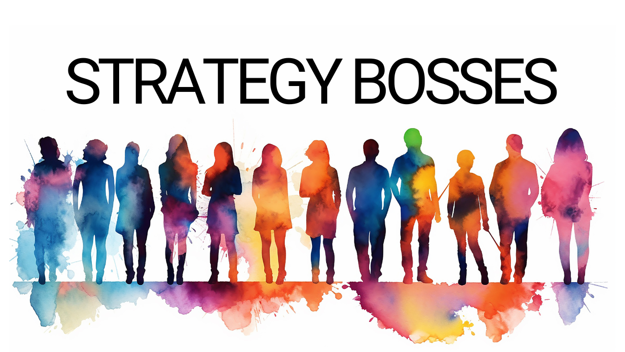 A vibrantly colored image of silhouettes of people standing in a row. 